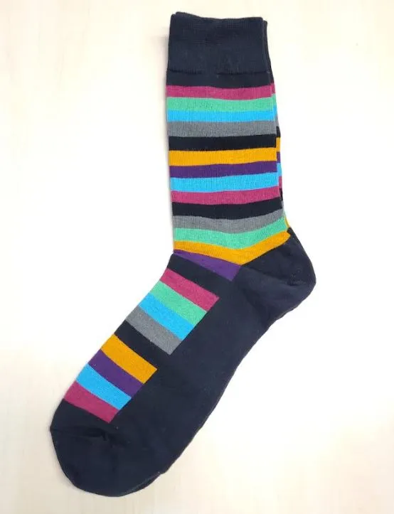 SF393 Black Colorful Stripes Socks