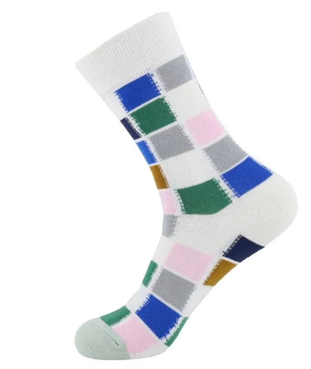 SF910 White Colorful Squares Socks