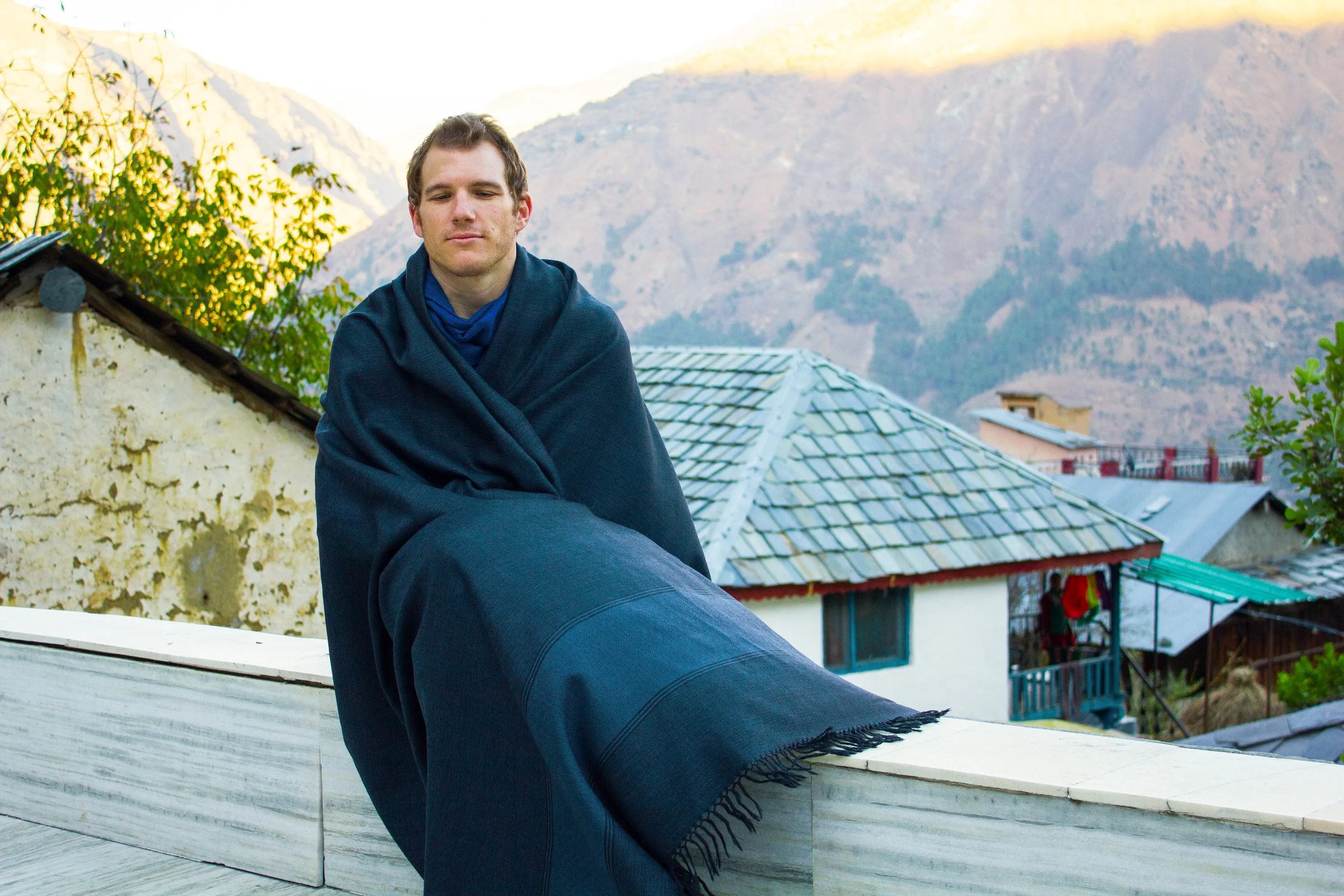 SHIVAM Meditation Shawl or Meditation Blanket- Denim Blue