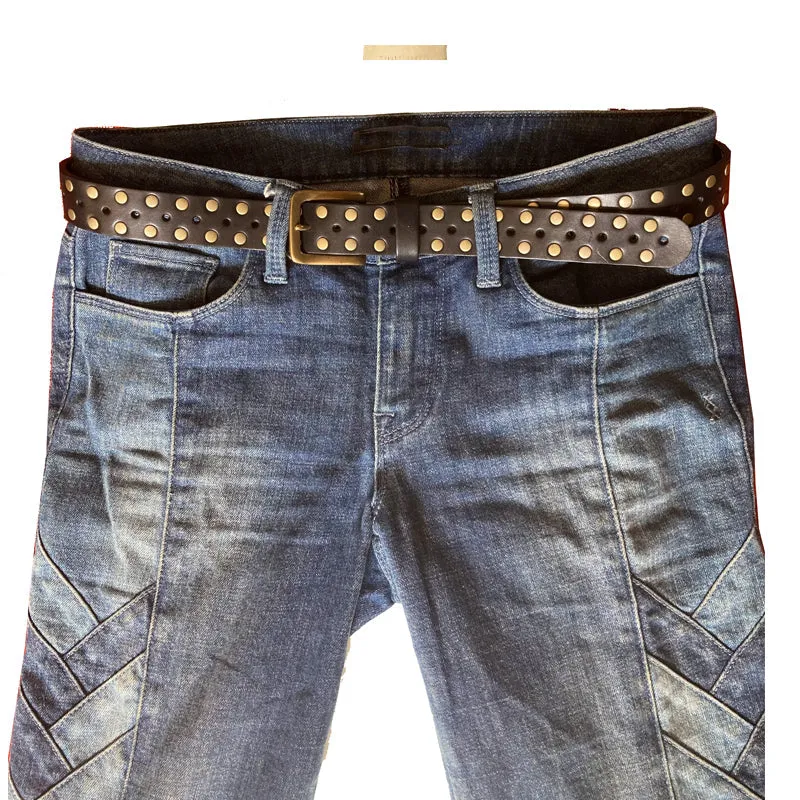 Skinny Studded Belt - Bone