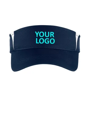 Sport-Tek Dry Zone Custom Colorblock Visors, True Navy/White