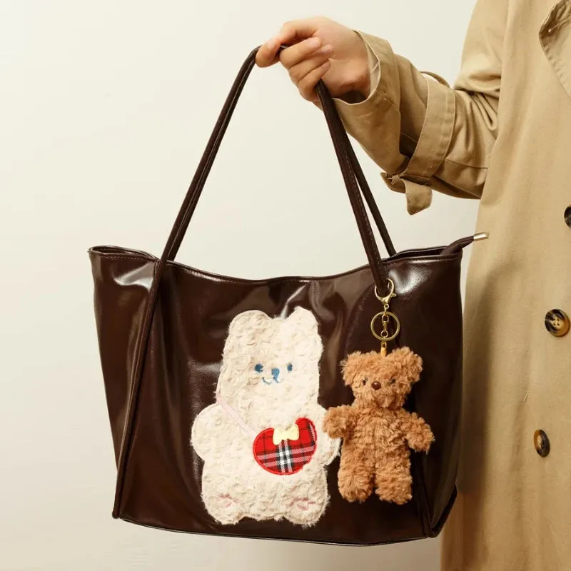 Uakiss Japanese Kawaii Cute Bear Shoulder Handbags Pu Leather Casual All Match Underarm Bag High-capacity Sweet Y2k Aesthetic Tote Bags