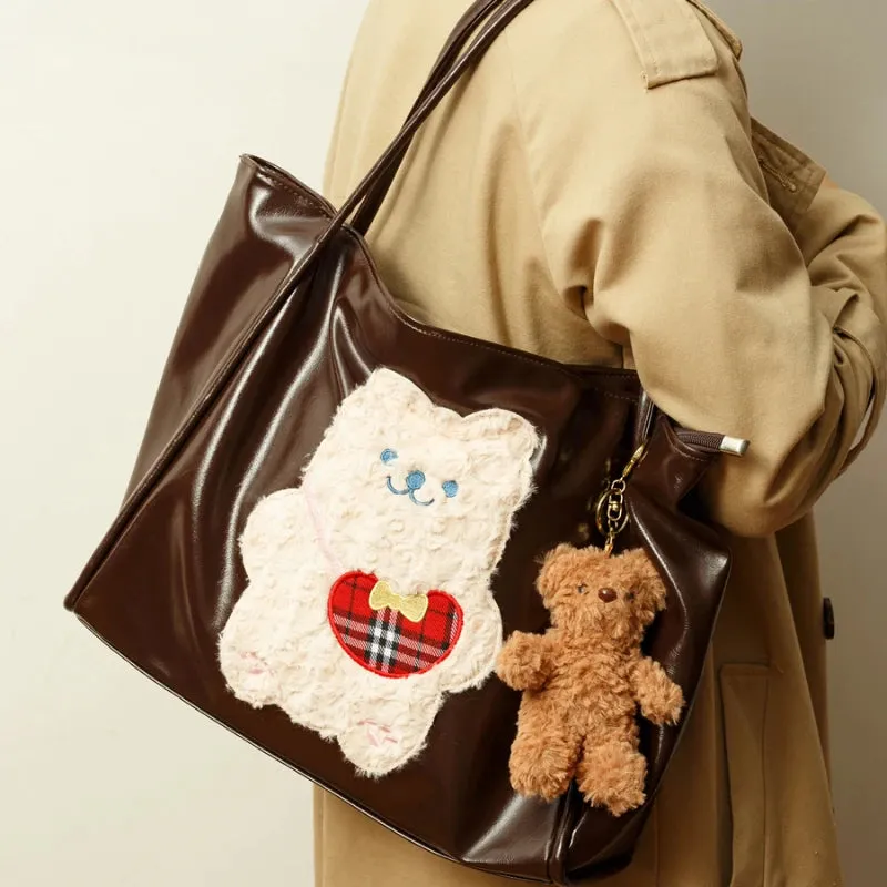 Uakiss Japanese Kawaii Cute Bear Shoulder Handbags Pu Leather Casual All Match Underarm Bag High-capacity Sweet Y2k Aesthetic Tote Bags