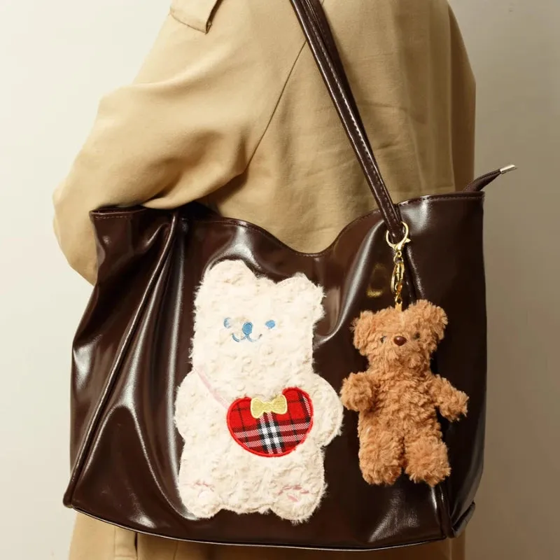 Uakiss Japanese Kawaii Cute Bear Shoulder Handbags Pu Leather Casual All Match Underarm Bag High-capacity Sweet Y2k Aesthetic Tote Bags