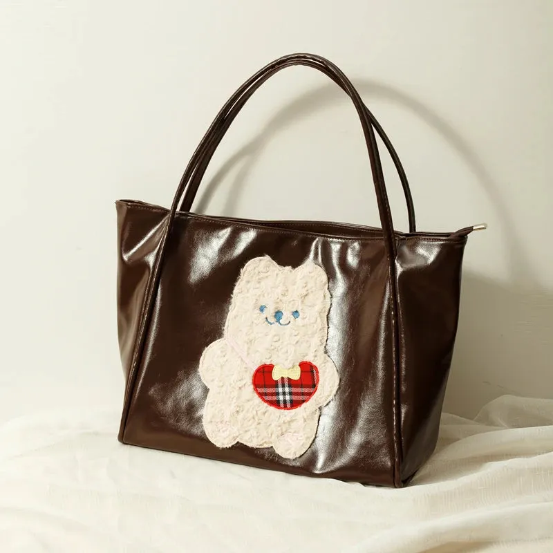 Uakiss Japanese Kawaii Cute Bear Shoulder Handbags Pu Leather Casual All Match Underarm Bag High-capacity Sweet Y2k Aesthetic Tote Bags