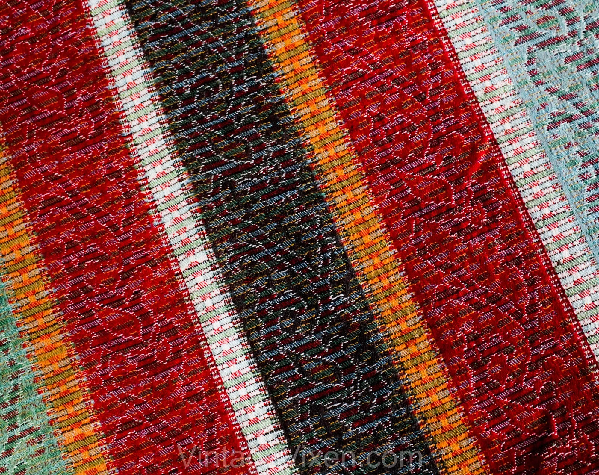 Victorian Winter Shawl - Antique Wool Striped Wrap - Turkey Red Verdigris Green - Authentic 1800s Rectangle Fabric - As Is - 56 x 91 Inches