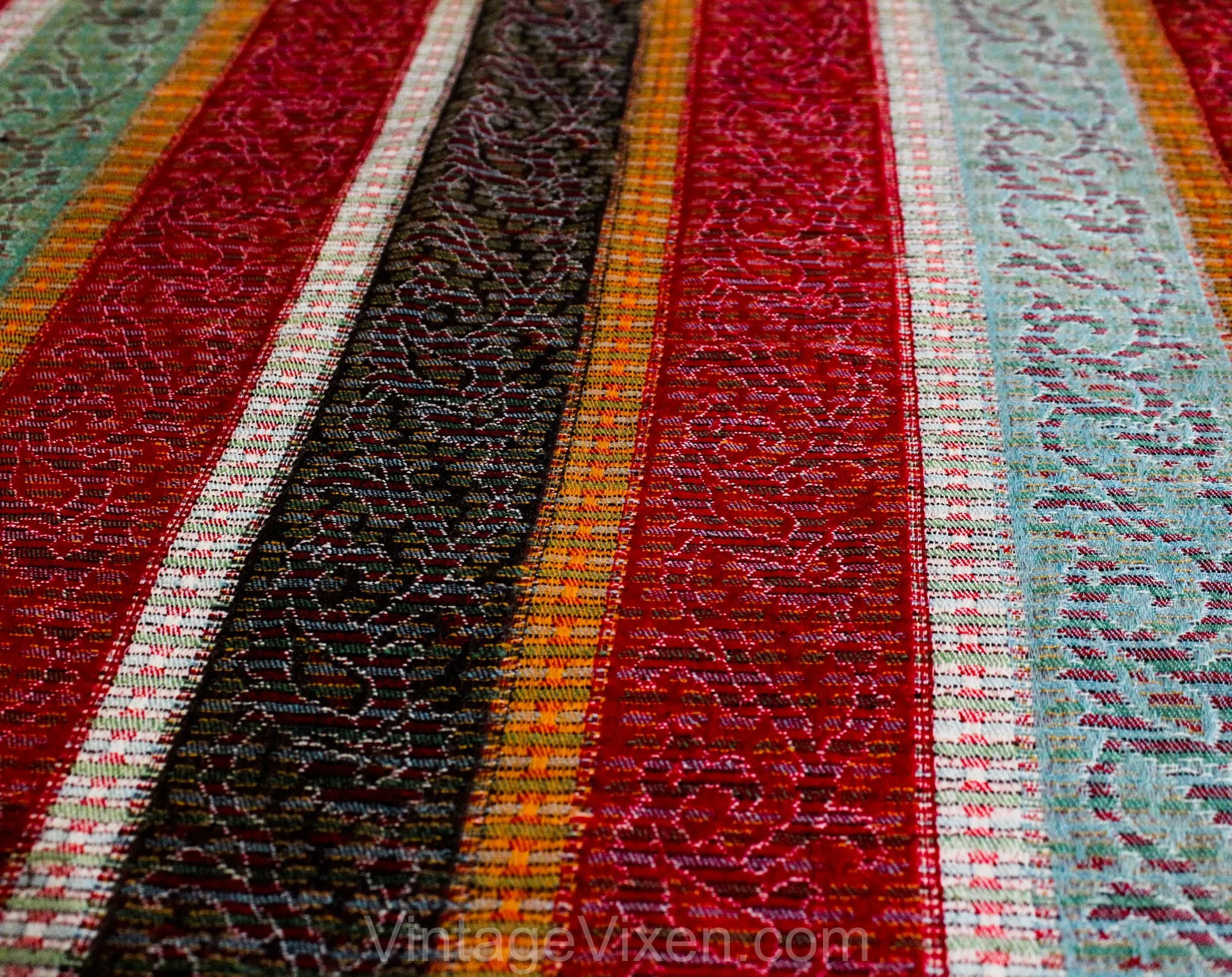 Victorian Winter Shawl - Antique Wool Striped Wrap - Turkey Red Verdigris Green - Authentic 1800s Rectangle Fabric - As Is - 56 x 91 Inches