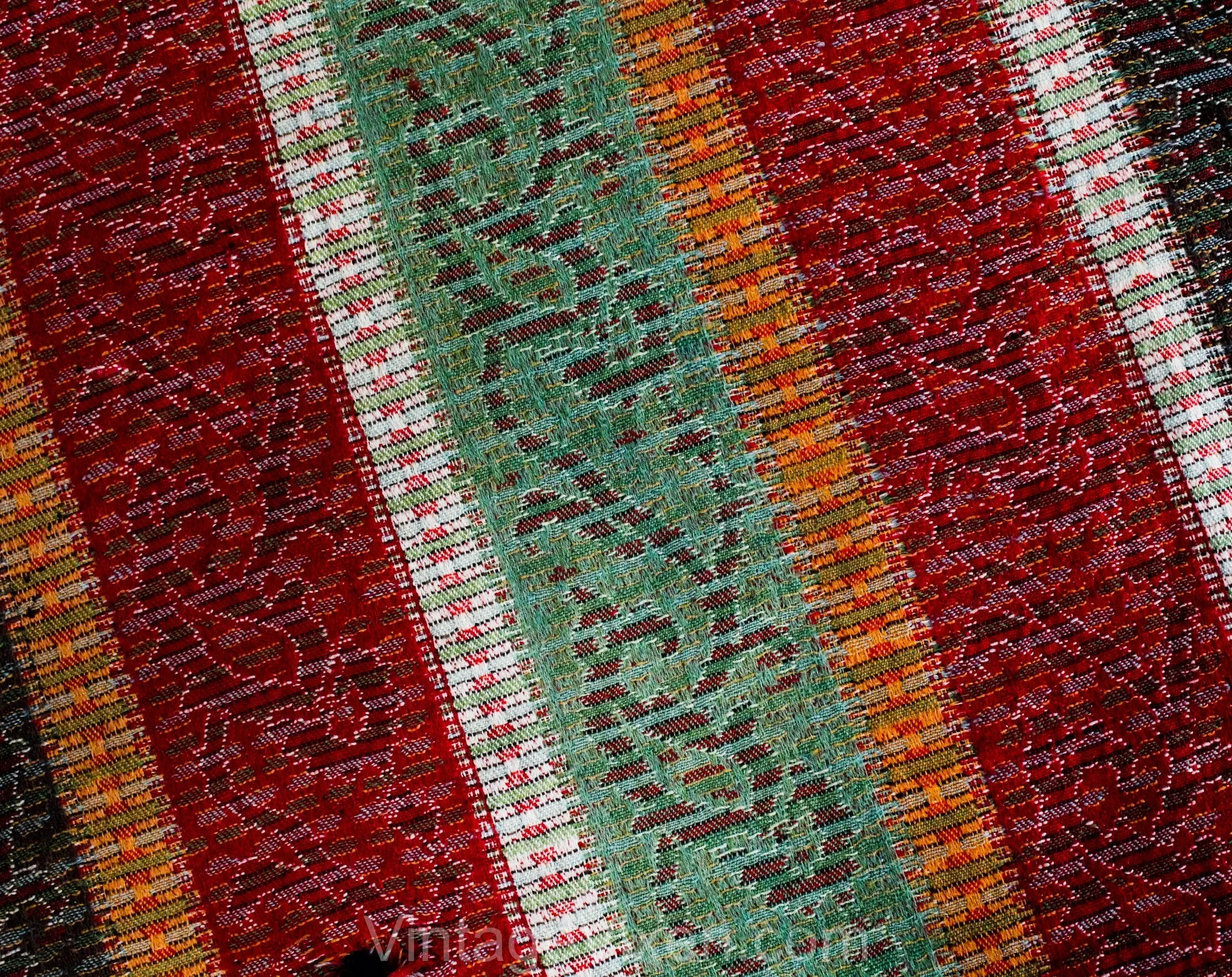 Victorian Winter Shawl - Antique Wool Striped Wrap - Turkey Red Verdigris Green - Authentic 1800s Rectangle Fabric - As Is - 56 x 91 Inches