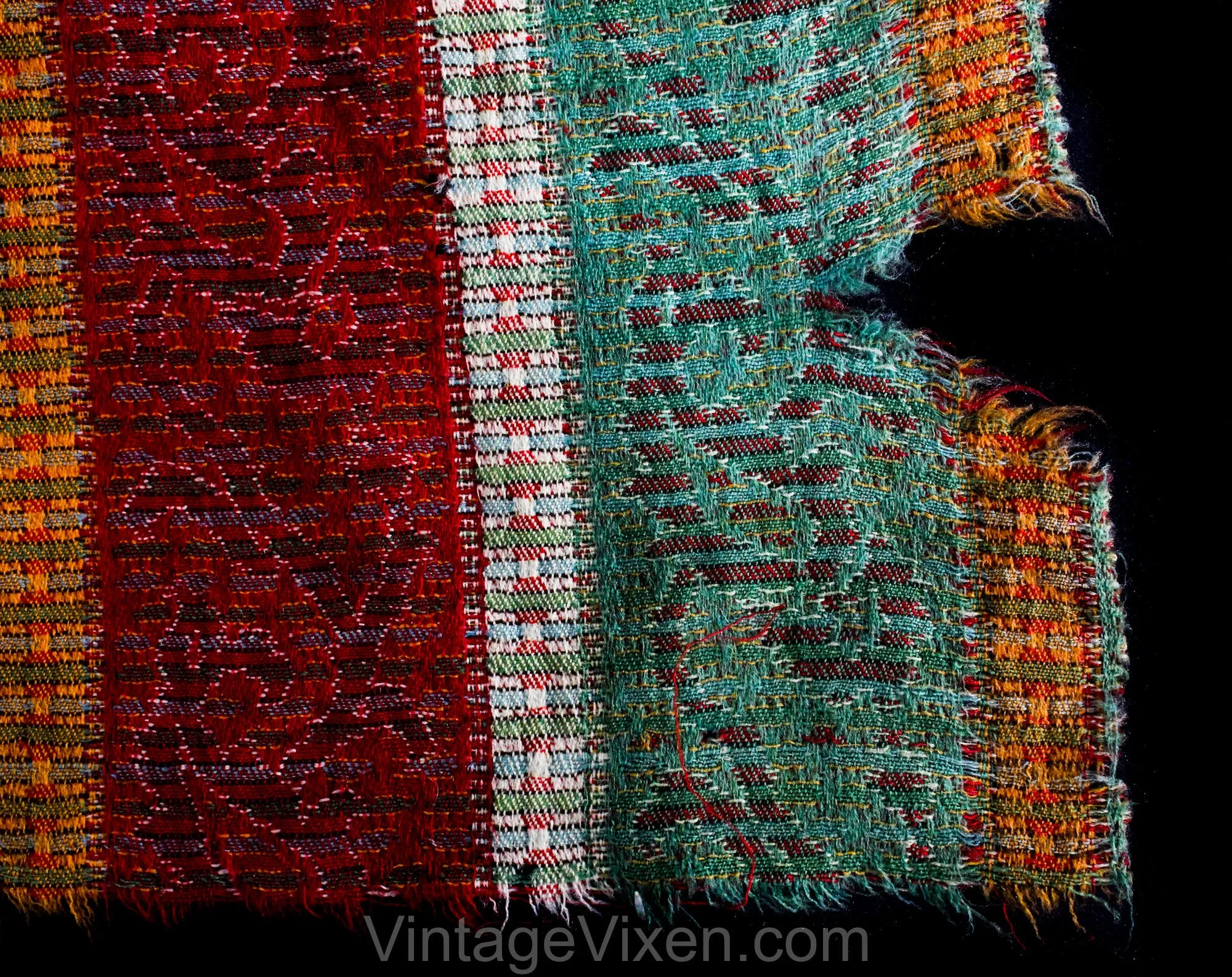 Victorian Winter Shawl - Antique Wool Striped Wrap - Turkey Red Verdigris Green - Authentic 1800s Rectangle Fabric - As Is - 56 x 91 Inches